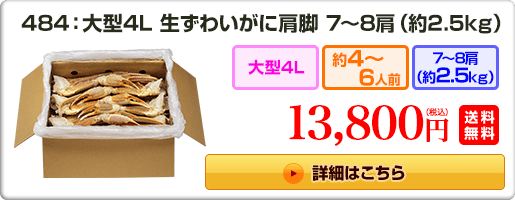 484：大型4L 生ずわいがに肩脚 7〜8肩（約2.5kg） 13,800円（税込）送料無料