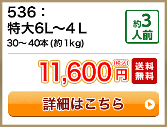 536：特大6L～4Ｌ 30～40本(約1kg) 約3人前 11,600円(税込) 送料無料