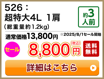 526：超特大4L 1肩（総重量約1.2kg） 約3人前 セール 8,800円(税込) 送料無料