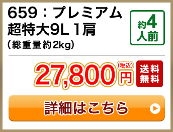 659：プレミアム超特大9L 1肩（総重量約2kg） 約4人前 セール 18,800円(税込) 送料無料
