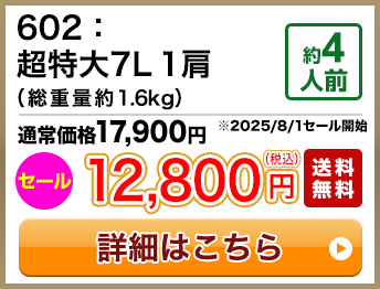 602：超特大7L 1肩（総重量約1.6kg） 約4人前 セール 12,800円(税込) 送料無料