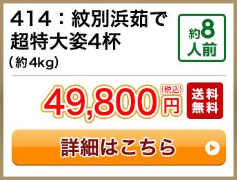 414：紋別浜茹で超特大姿4杯（約4kg） 約8人前 49,800円(税込) 送料無料