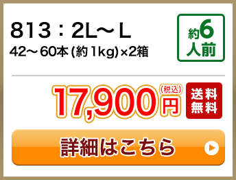813：2L～Ｌ 42～60本(約1kg)×2箱 約6人前 17,900円(税込) 送料無料