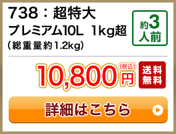 738：超特大プレミアム10L 1kg超（総重量約1.2kg） 約3人前 10,800円(税込) 送料無料
