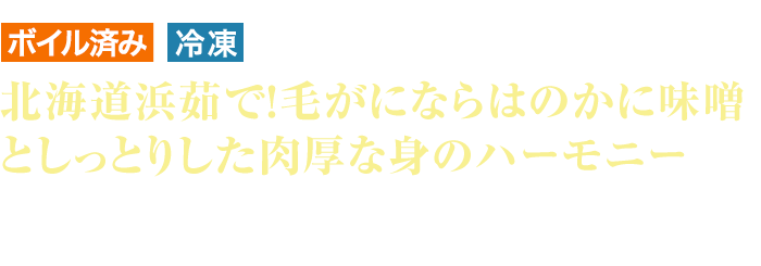 ボイル済 冷凍 北海道浜茹で！毛がにならはのかに味噌としっとりした肉厚な身のハーモニー もっちり柔らかな身を楽しむもよし、濃厚な味噌を楽しむもよし。日本酒を注いで甲羅酒などを楽しみ方はさまざま！