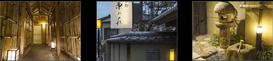 東山荘の風情ある廊下と外観