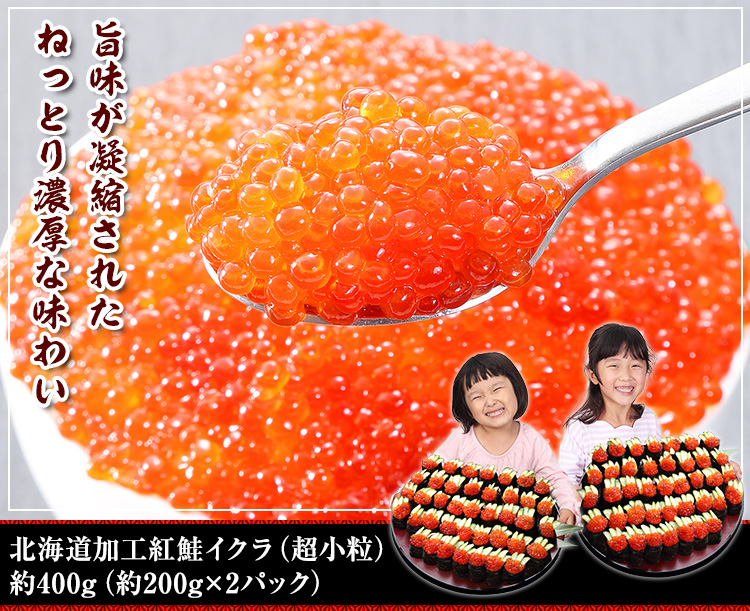 北海道加工 紅鮭イクラ（超小粒） 約400g（約200g×2パック）