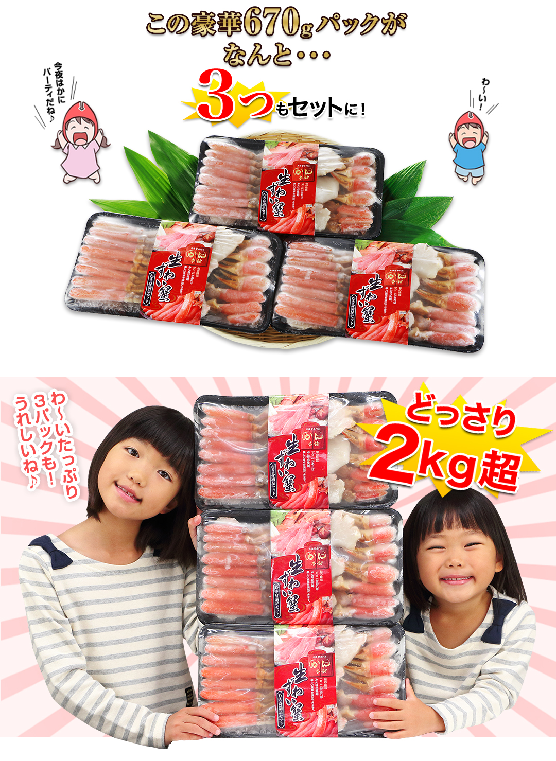 生ずわい「かにしゃぶ」むき身満足セット 2kg超