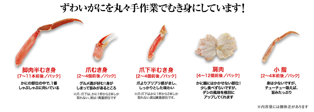 ずわいがにを丸々手作業で半むき身にしています！