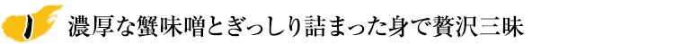 濃厚な蟹味噌とぎっしり詰まった身で贅沢三昧