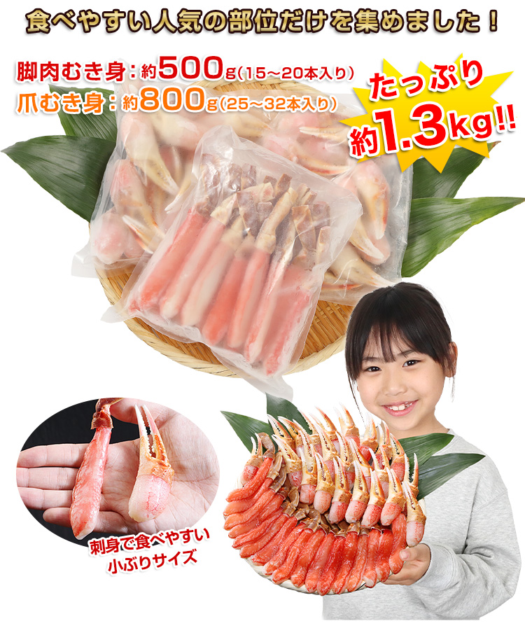 746：【刺身可】生ずわい脚爪むき身 約1.3kg