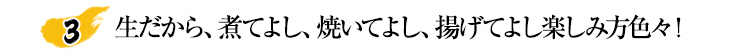 生だから、煮てよし、焼いてよし、揚げてよし楽しみ方色々！
