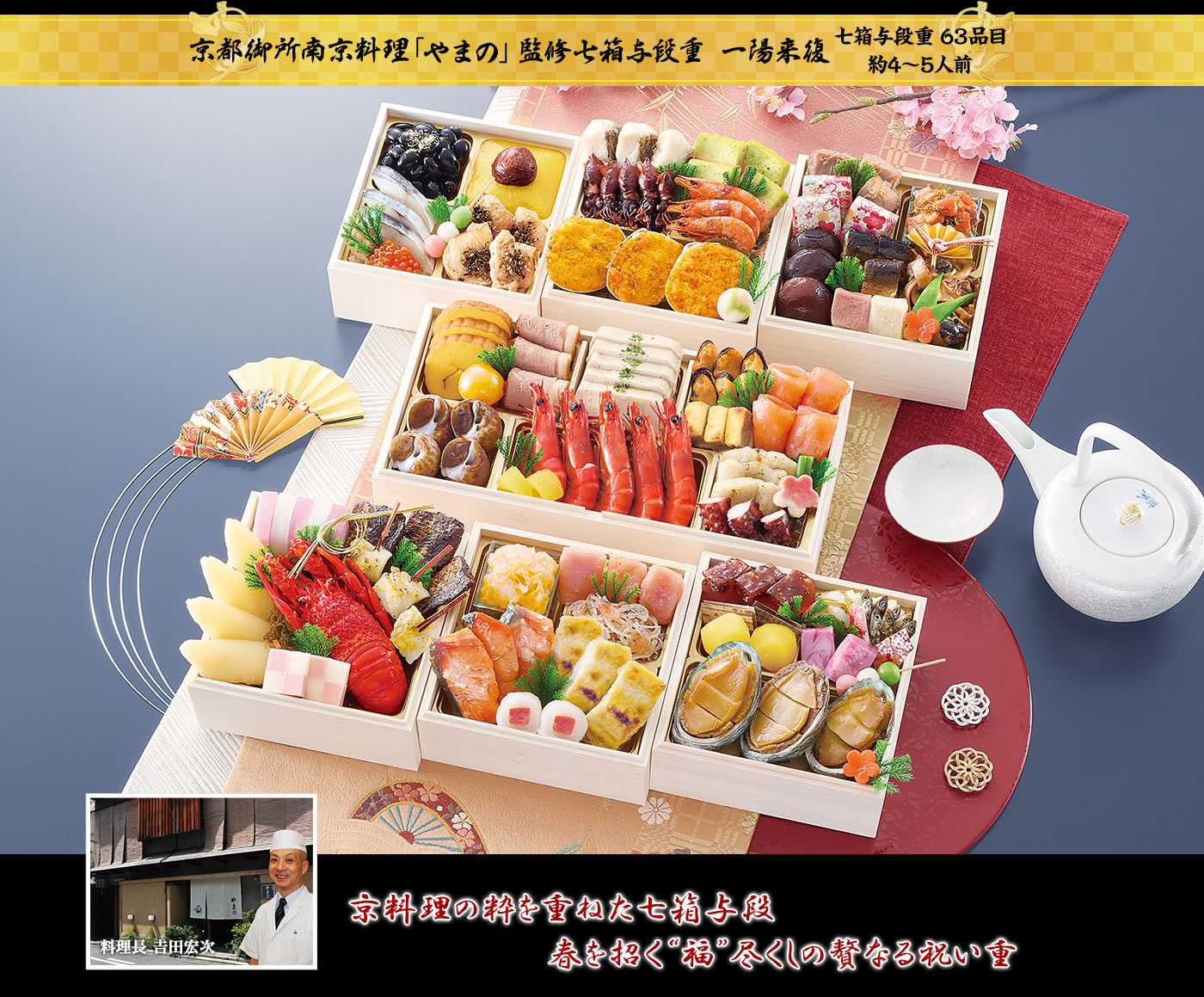 京都御所南京料理「やまの」監修七箱与段重 一陽来復　一重一重丁寧に七福に願いを込めた豪華多彩な与段重