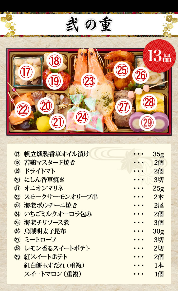 【8/5発送期限】(応レリピ様ig)(名✖️2連厚紙装飾あり)せページ おせち：北海道函館「花びし」監修和洋二段重 絢珠