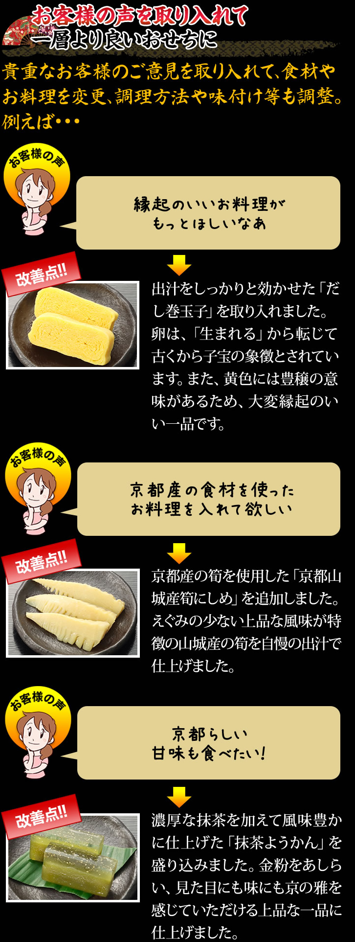 お客様の声を取り入れて一層より良いおせちに