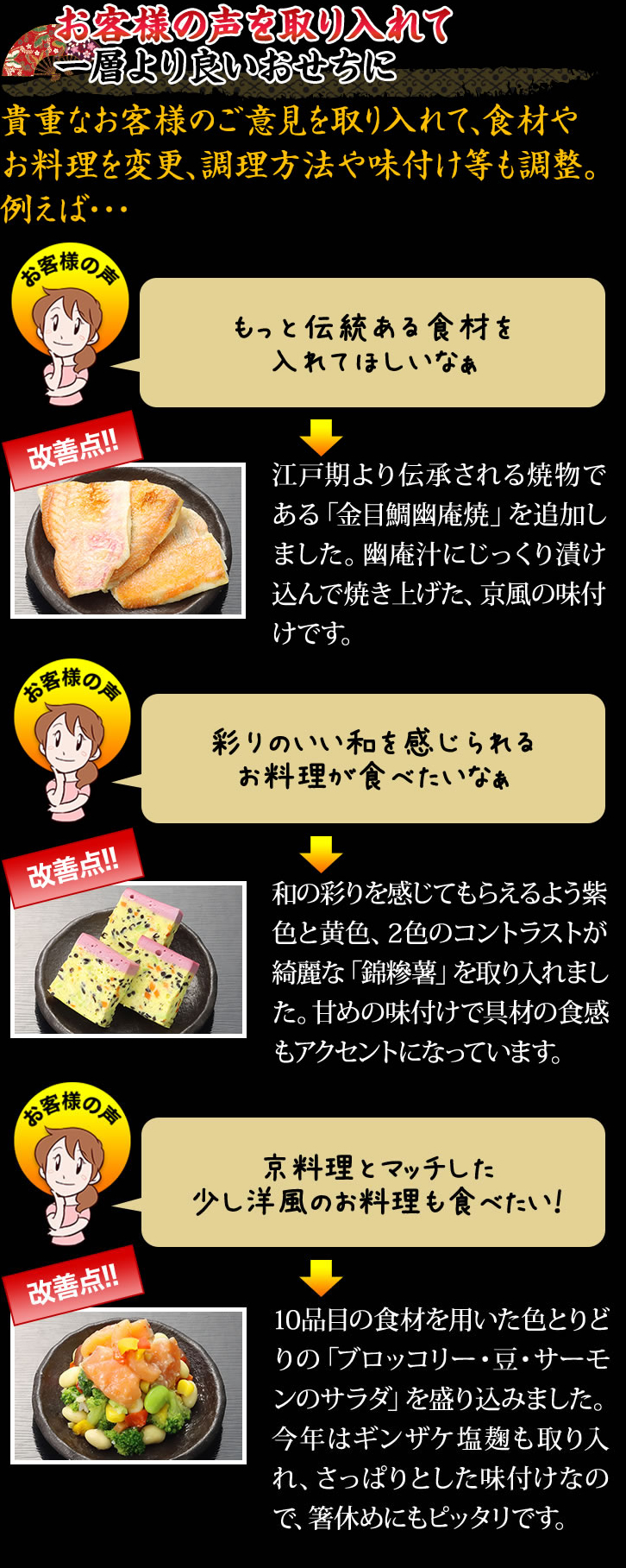 お客様の声を取り入れて一層より良いおせちに