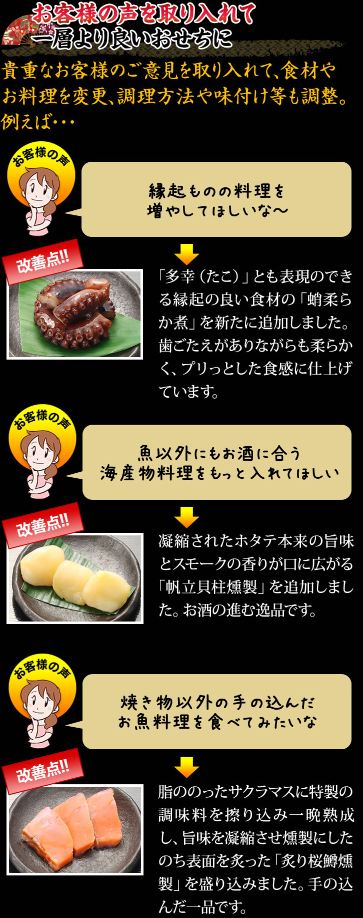 お客様の声を取り入れて一層より良いおせちに