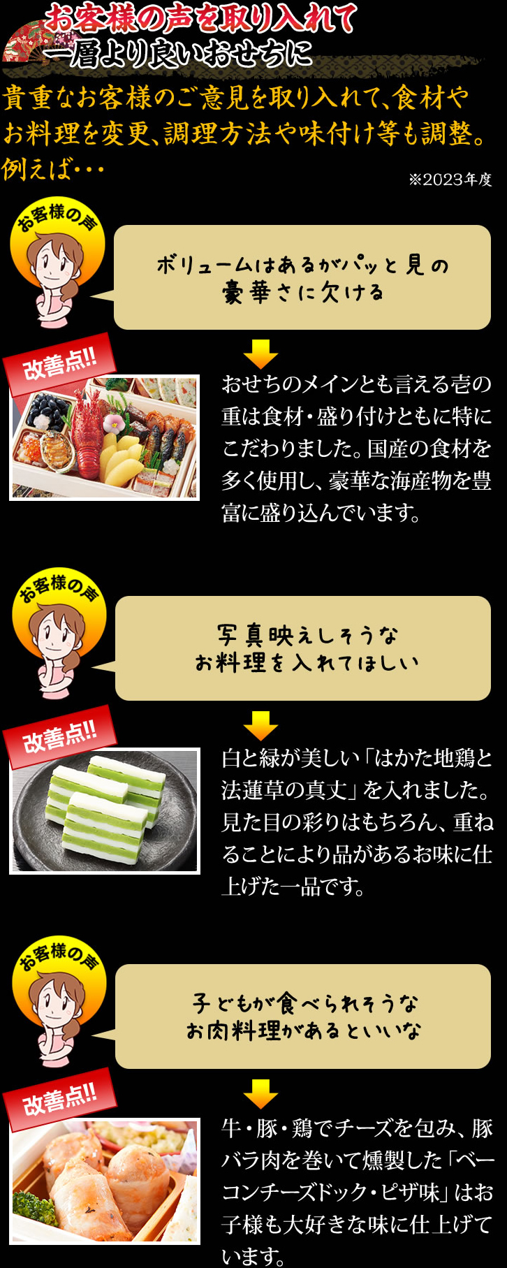お客様の声を取り入れて一層より良いおせちに