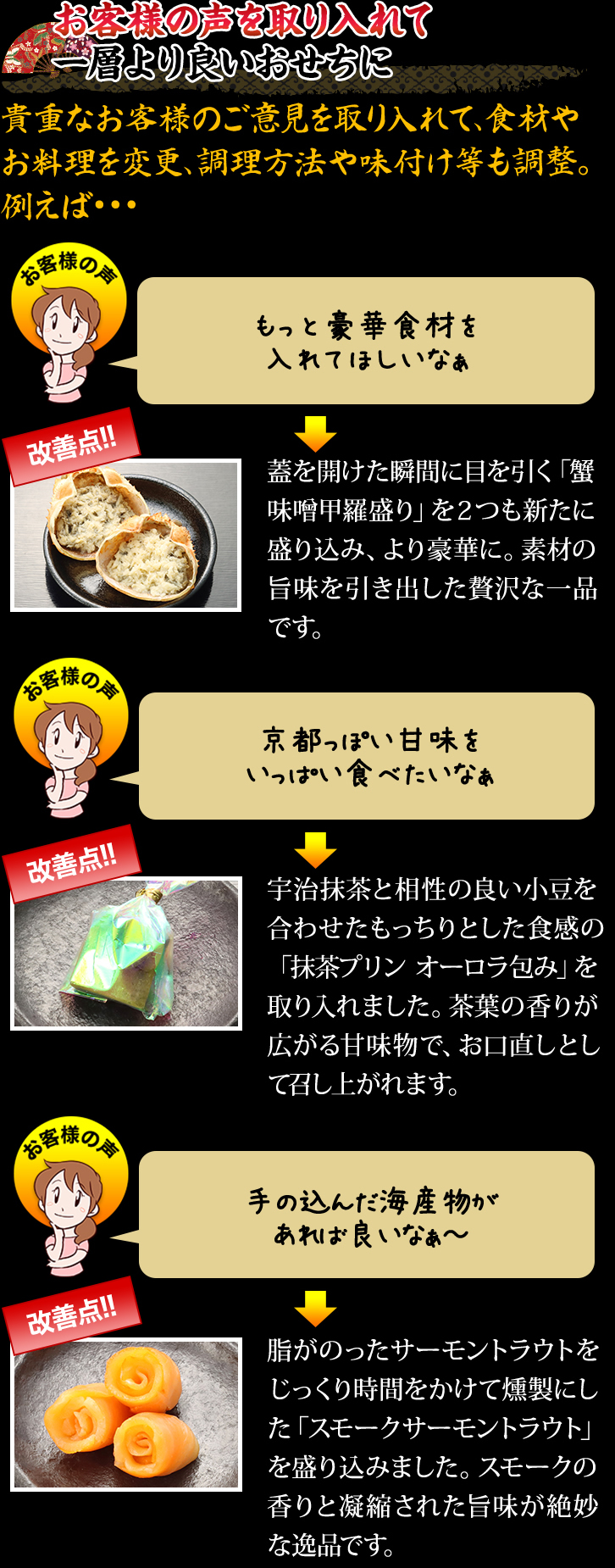 お客様の声を取り入れて一層より良いおせちに