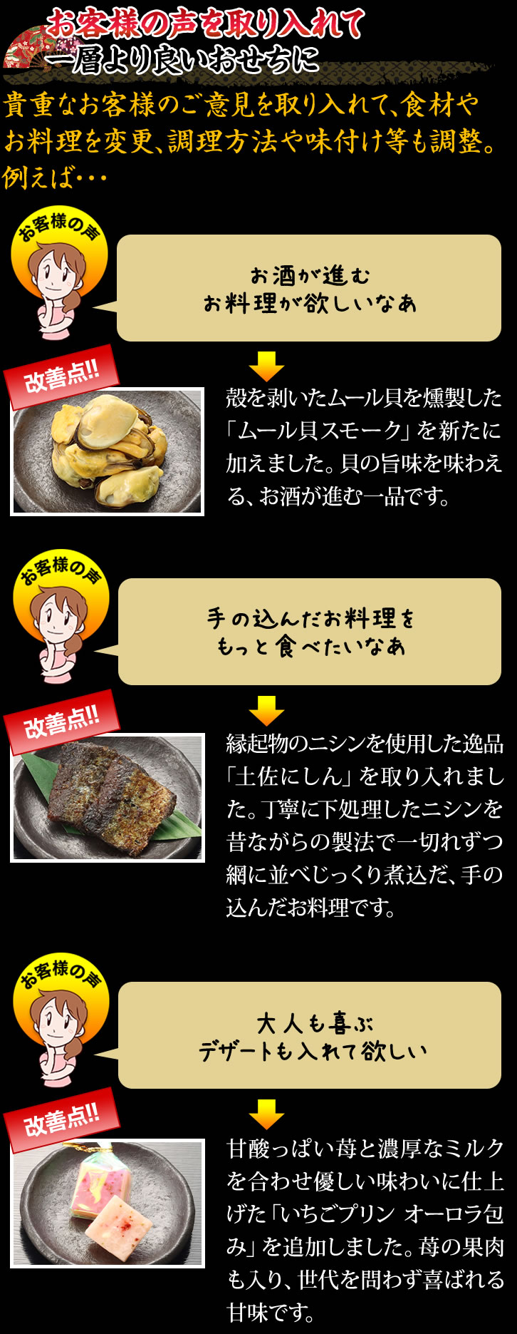 お客様の声を取り入れて一層より良いおせちに