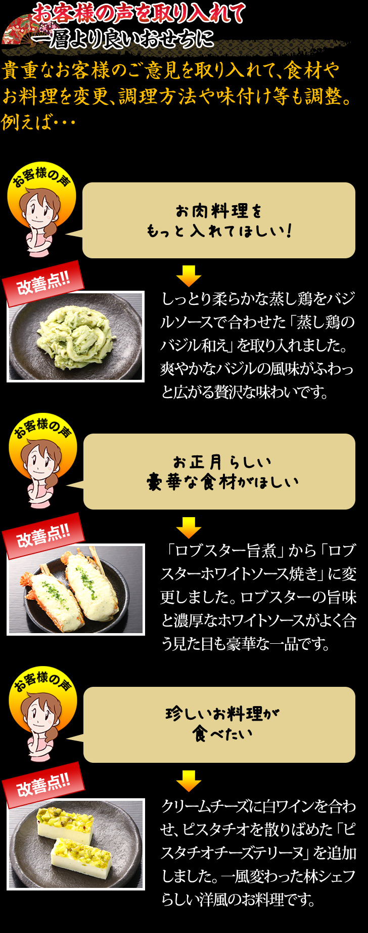 お客様の声を取り入れて一層より良いおせちに