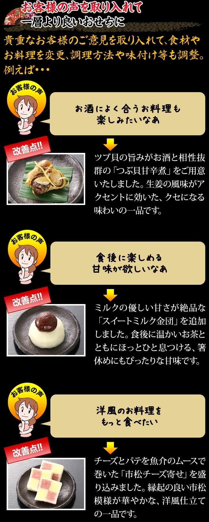 お客様の声を取り入れて一層より良いおせちに