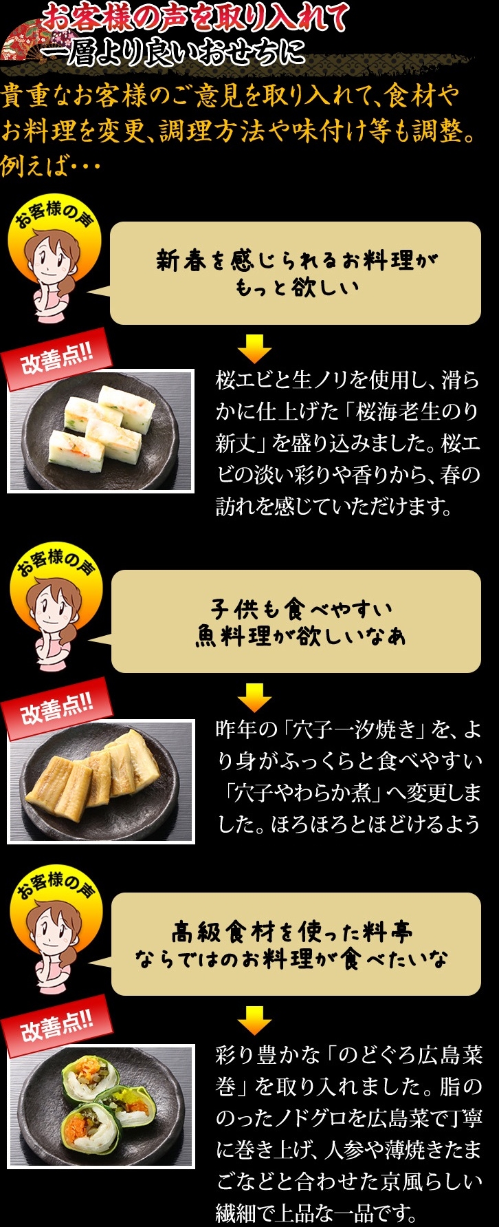 お客様の声を取り入れて一層より良いおせちに