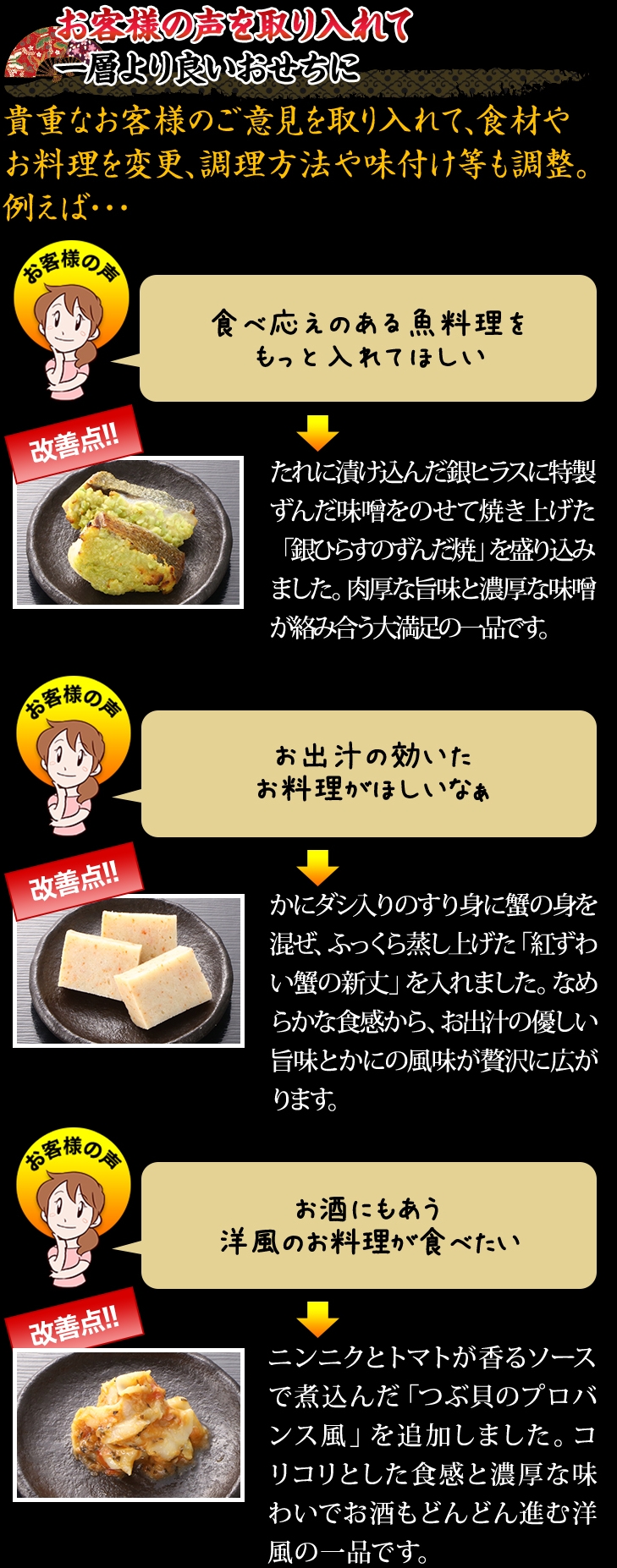 お客様の声を取り入れて一層より良いおせちに