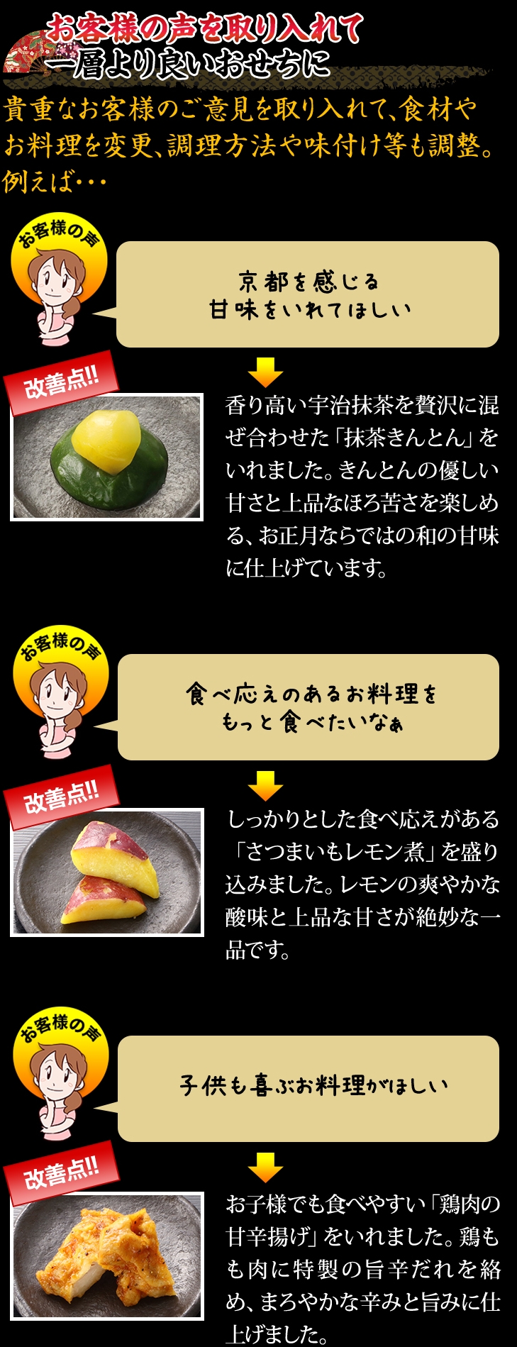 お客様の声を取り入れて一層より良いおせちに