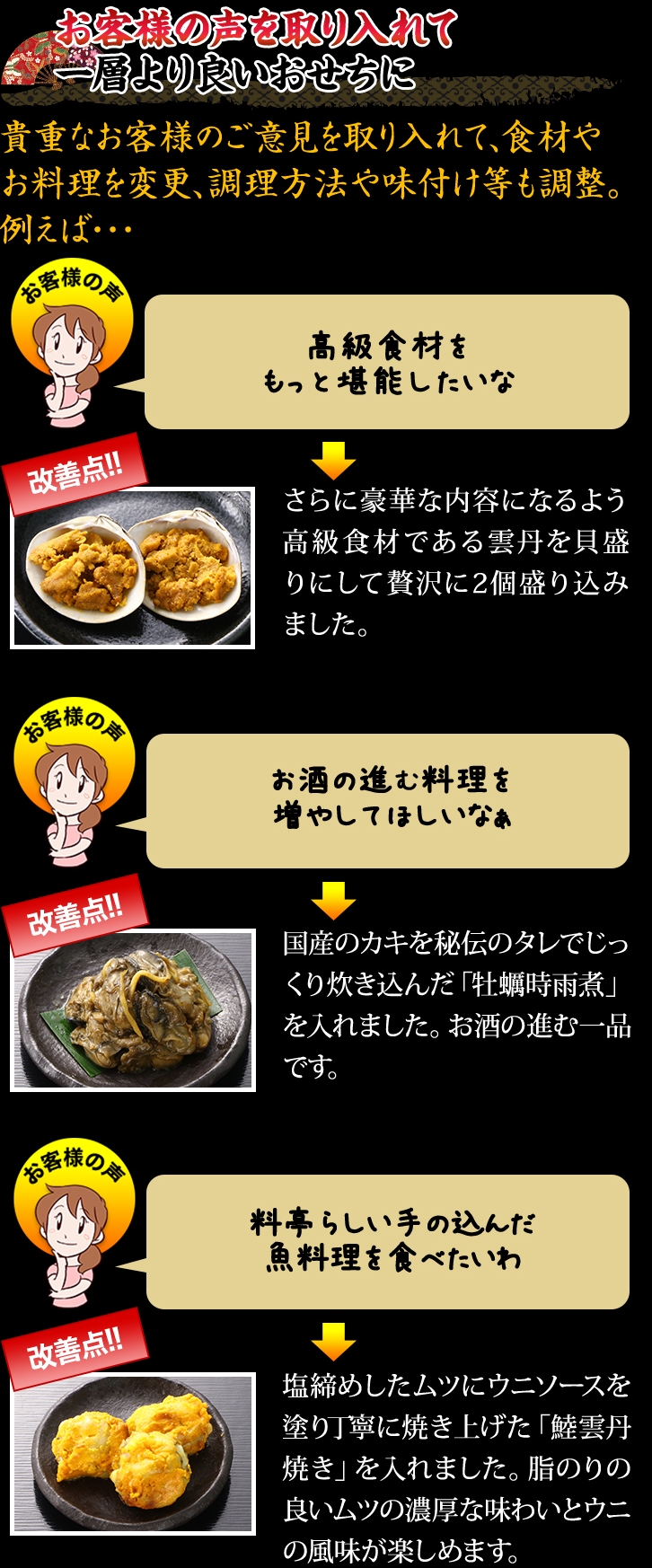 お客様の声を取り入れて一層より良いおせちに