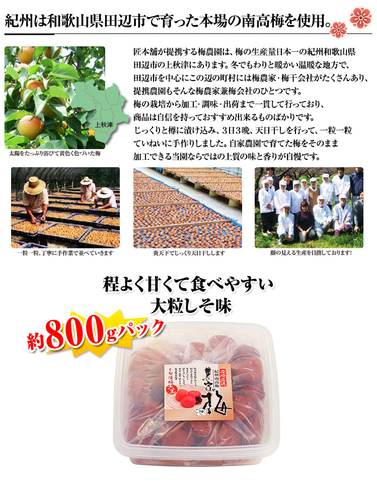 紀州は和歌山県田辺市で育った本場の南高梅を使用。