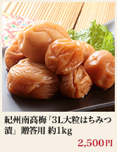 紀州南高梅「３Ｌ大粒はちみつ漬け」贈答用 約１ｋｇ
